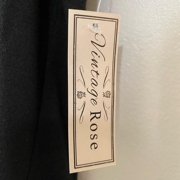 Vintage Rose sz M Black Scalloped Short Sleeve T-shirt with Rhinestone Print - Picture 2 of 6